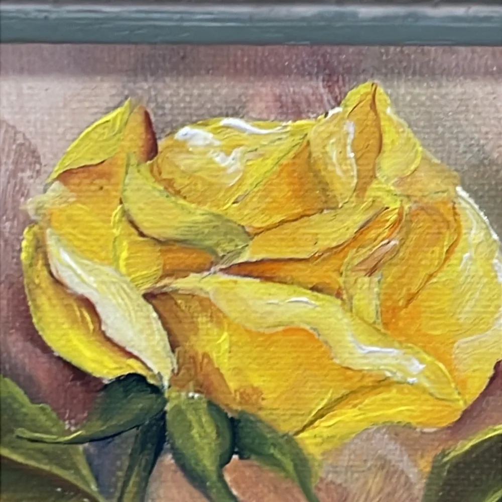 Yellow Rose Red Thorn Hand-painted Original Oil Signed Golden Framed Art - Picture 8 of 9
